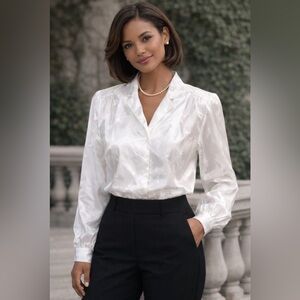 Vintage 80’s - Images- silky poly satin blouse- shoulder pads- glam blouse